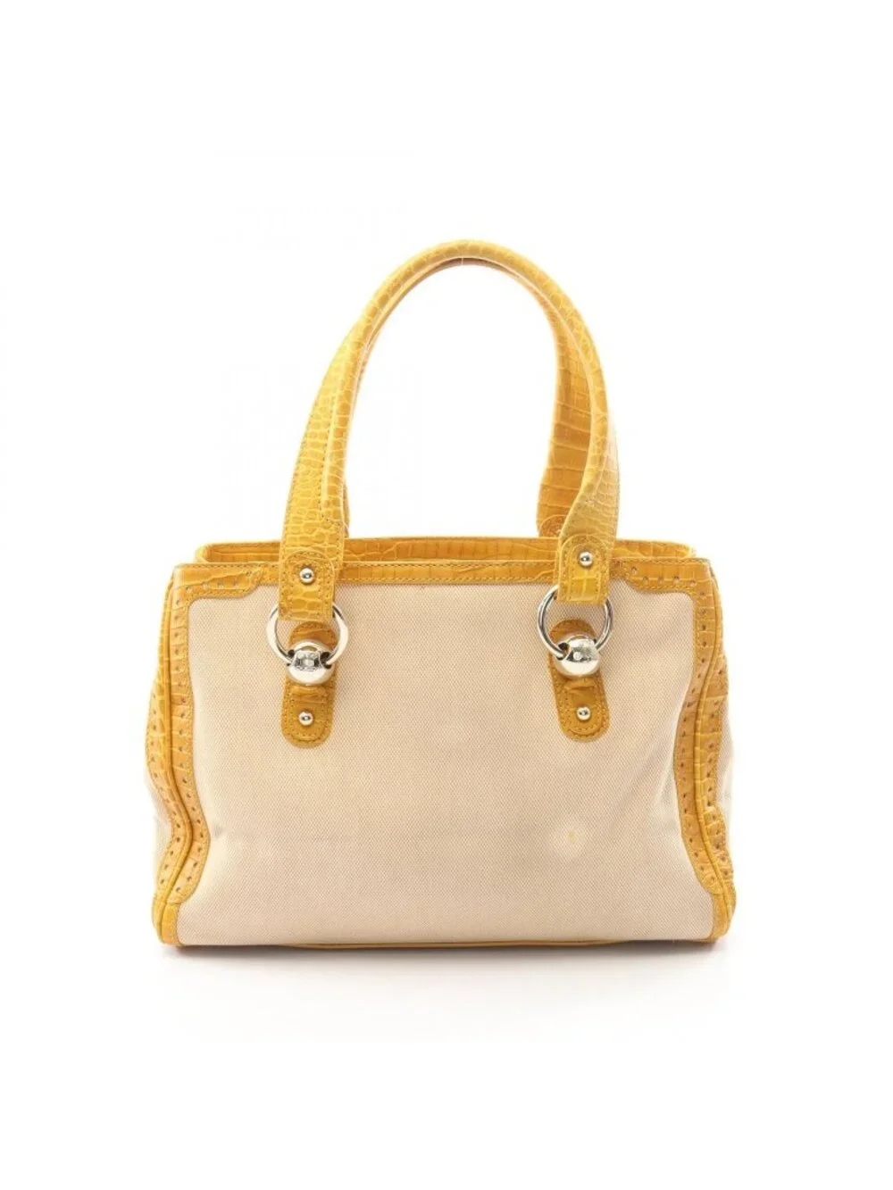 Celine Tote Croco Embossed Natural Yellow Canvas Leather